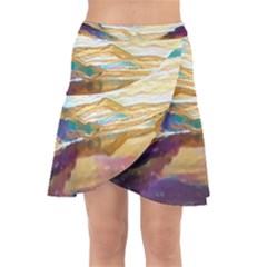 Vibrant Sunset Over Serene Lake Wrap Front Skirt by ExtraGoodSauce