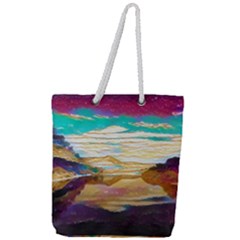 Vibrant Sunset Over Serene Lake Full Print Rope Handle Tote (large) by ExtraGoodSauce