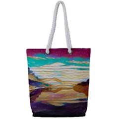 Vibrant Sunset Over Serene Lake Full Print Rope Handle Tote (small) by ExtraGoodSauce