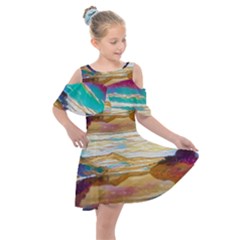 Vibrant Sunset Over Serene Lake Kids  Shoulder Cutout Chiffon Dress by ExtraGoodSauce