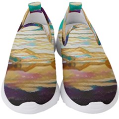 Vibrant Sunset Over Serene Lake Kids  Slip On Sneakers by ExtraGoodSauce