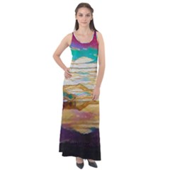 Vibrant Sunset Over Serene Lake Sleeveless Velour Maxi Dress by ExtraGoodSauce