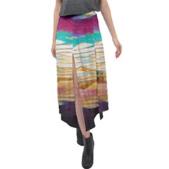 Vibrant Sunset Over Serene Lake Velour Split Maxi Skirt by ExtraGoodSauce