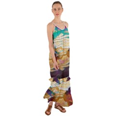 Vibrant Sunset Over Serene Lake Cami Maxi Ruffle Chiffon Dress by ExtraGoodSauce