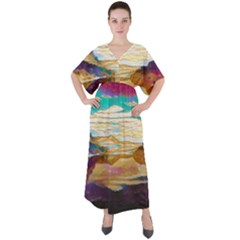 Vibrant Sunset Over Serene Lake V-neck Boho Style Maxi Dress by ExtraAwesomeSauce