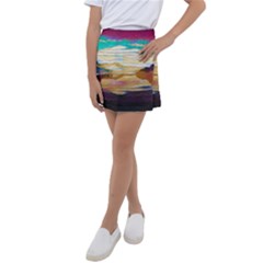 Vibrant Sunset Over Serene Lake Kids  Tennis Skirt by ExtraGoodSauce