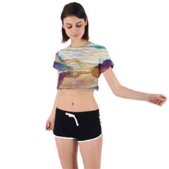 Vibrant Sunset Over Serene Lake Tie Back Short Sleeve Crop T-shirt by ExtraAwesomeSauce