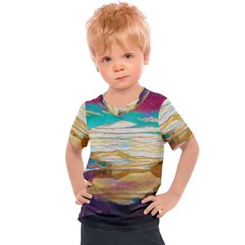 Vibrant Sunset Over Serene Lake Kids  Sports T-shirt by ExtraAwesomeSauce