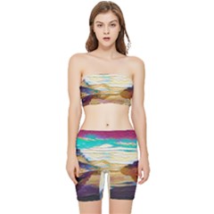 Vibrant Sunset Over Serene Lake Stretch Shorts And Tube Top Set by ExtraAwesomeSauce