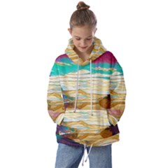 Vibrant Sunset Over Serene Lake Kids  Oversized Hoodie