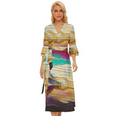 Vibrant Sunset Over Serene Lake Midsummer Wrap Dress by ExtraGoodSauce