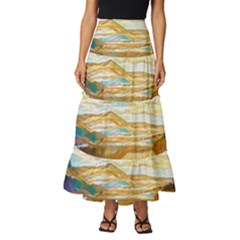 Vibrant Sunset Over Serene Lake Tiered Ruffle Maxi Skirt by ExtraGoodSauce