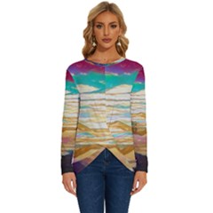 Vibrant Sunset Over Serene Lake Long Sleeve Crew Neck Pullover Top by ExtraGoodSauce