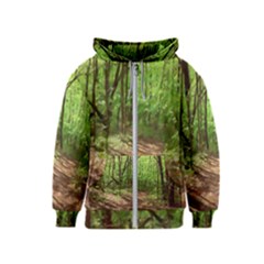 Peaceful Green Forest Walk Kids  Zipper Hoodie by ExtraGoodSauce