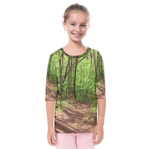 Peaceful Green Forest Walk Kids  Quarter Sleeve Raglan T-shirt by ExtraAwesomeSauce