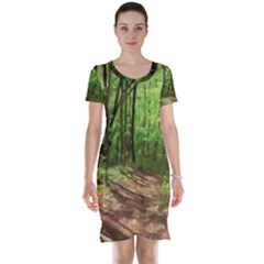 Peaceful Green Forest Walk Short Sleeve Nightdress by ExtraGoodSauce