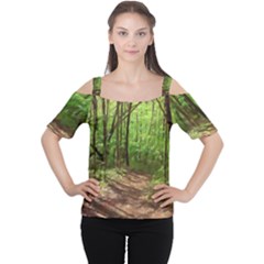 Peaceful Green Forest Walk Cutout Shoulder T-shirt