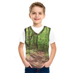 Peaceful Green Forest Walk Kids  Basketball Tank Top by ExtraGoodSauce