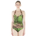 Peaceful Green Forest Walk Halter Swimsuit View1