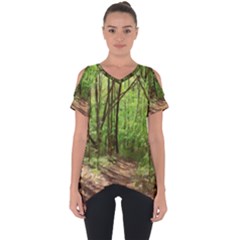 Peaceful Green Forest Walk Cut Out Side Drop T-shirt by ExtraGoodSauce