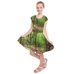 Peaceful Green Forest Walk Kids  Short Sleeve Dress by ExtraAwesomeSauce