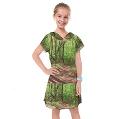 Peaceful Green Forest Walk Kids  Drop Waist Dress by ExtraGoodSauce