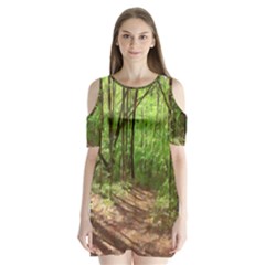 Peaceful Green Forest Walk Shoulder Cutout Velvet One Piece by ExtraGoodSauce