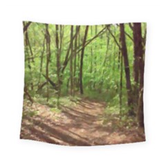 Peaceful Green Forest Walk Square Tapestry (small) by ExtraGoodSauce