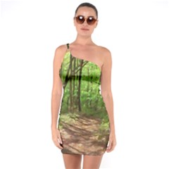 Peaceful Green Forest Walk One Shoulder Ring Trim Bodycon Dress by ExtraGoodSauce