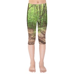 Peaceful Green Forest Walk Kids  Capri Leggings  by ExtraGoodSauce