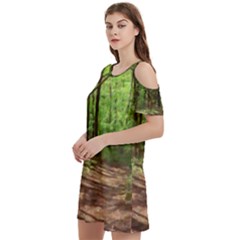 Peaceful Green Forest Walk Women s Cold Shoulder Round Neck Mini Dress by ExtraGoodSauce