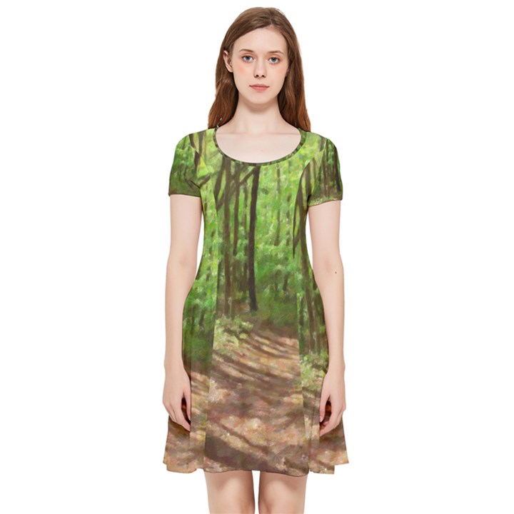 Peaceful Green Forest Walk Inside Out Cap Sleeve Dress