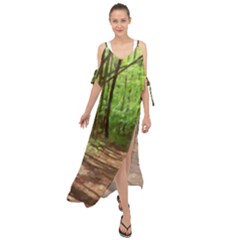 Peaceful Green Forest Walk Maxi Chiffon Cover Up Dress by ExtraGoodSauce