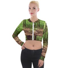 Peaceful Green Forest Walk Long Sleeve Cropped Velvet Jacket by ExtraGoodSauce