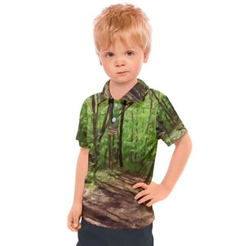 Peaceful Green Forest Walk Kids  Polo T-shirt by ExtraGoodSauce