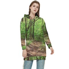 Peaceful Green Forest Walk Women s Long Oversized Pullover Hoodie