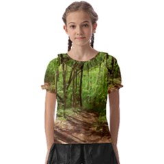 Peaceful Green Forest Walk Kids  Frill Chiffon Blouse