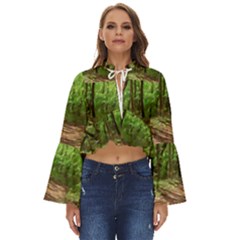 Peaceful Green Forest Walk Boho Long Bell Sleeve Top