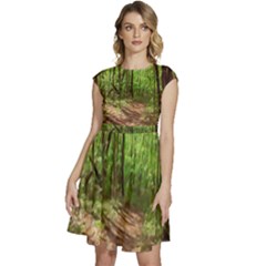 Peaceful Green Forest Walk Cap Sleeve High Waist Dress by ExtraGoodSauce