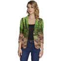 Peaceful Green Forest Walk Women s One-Button 3/4 Sleeve Short Jacket View1