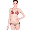 A Red And Beige Scarf With A Picture Of A Woman Holding A Tennis Racket Classic Bikini Set View3