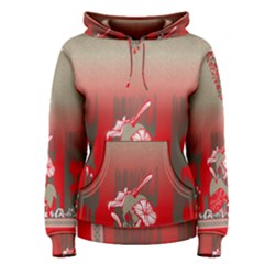 A Red And Beige Scarf With A Picture Of A Woman Holding A Tennis Racket Women s Pullover Hoodie by catchydesignhill