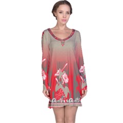 A Red And Beige Scarf With A Picture Of A Woman Holding A Tennis Racket Long Sleeve Nightdress by catchydesignhill