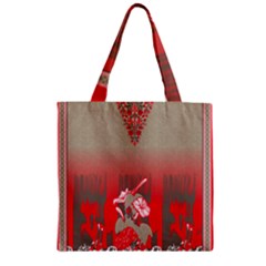 A Red And Beige Scarf With A Picture Of A Woman Holding A Tennis Racket Zipper Grocery Tote Bag by catchydesignhill