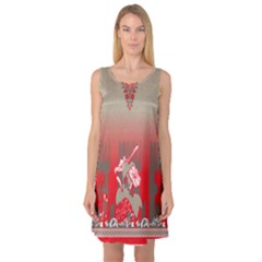 A Red And Beige Scarf With A Picture Of A Woman Holding A Tennis Racket Sleeveless Satin Nightdress by catchydesignhill