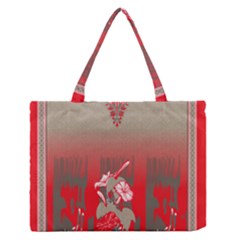 A Red And Beige Scarf With A Picture Of A Woman Holding A Tennis Racket Zipper Medium Tote Bag by catchydesignhill