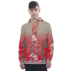 A Red And Beige Scarf With A Picture Of A Woman Holding A Tennis Racket Men s Front Pocket Pullover Windbreaker