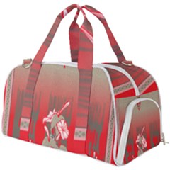 A Red And Beige Scarf With A Picture Of A Woman Holding A Tennis Racket Burner Gym Duffle Bag by catchydesignhill