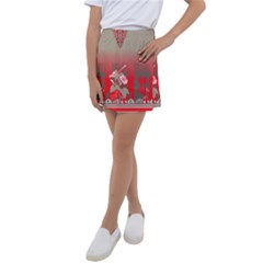 A Red And Beige Scarf With A Picture Of A Woman Holding A Tennis Racket Kids  Tennis Skirt by catchydesignhill