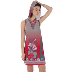 A Red And Beige Scarf With A Picture Of A Woman Holding A Tennis Racket Racer Back Hoodie Dress by catchydesignhill